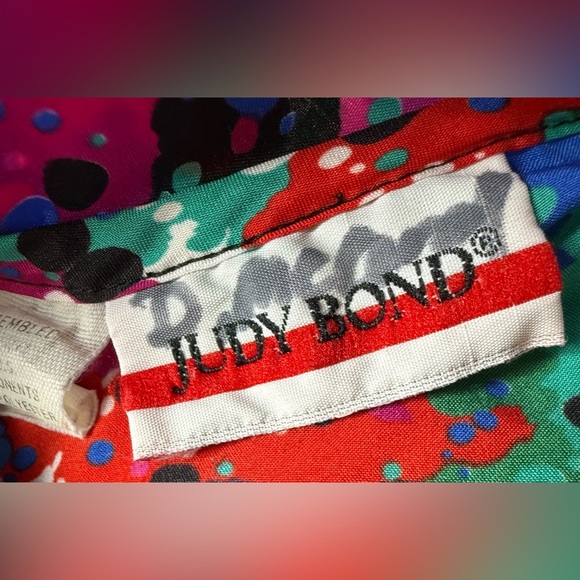 Vintage bow colorful button down silky polyester blouse. M - Picture 4 of 6